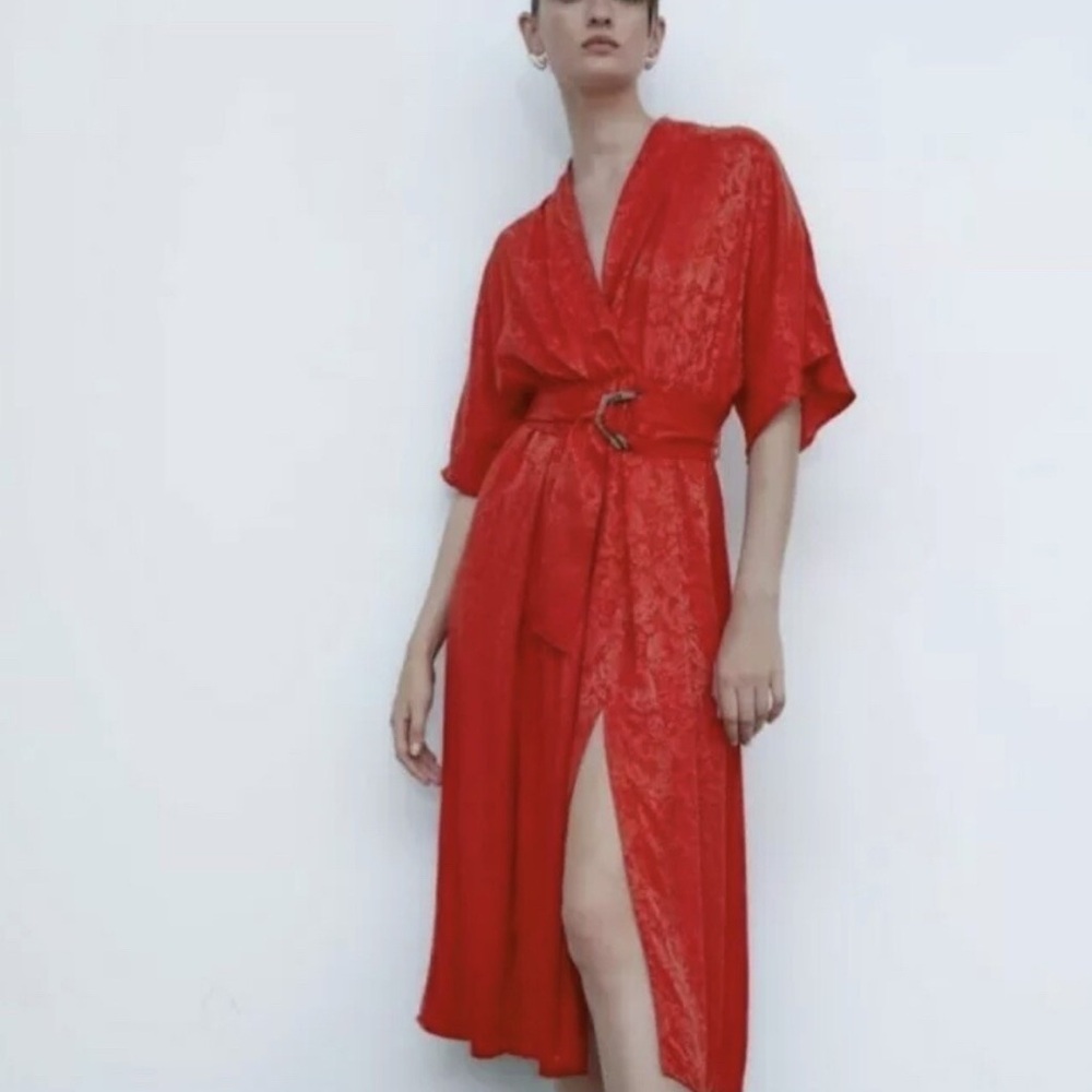 Zara size S Red Midi Dress Chic!